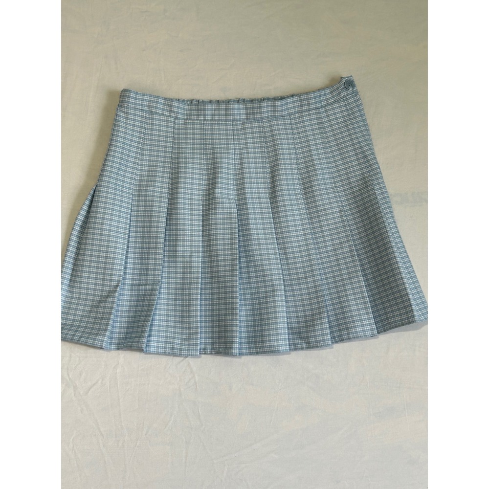 Rewind Light Blue White Plaid Pleated Mini Skirt Preppy Schoolgirl XL